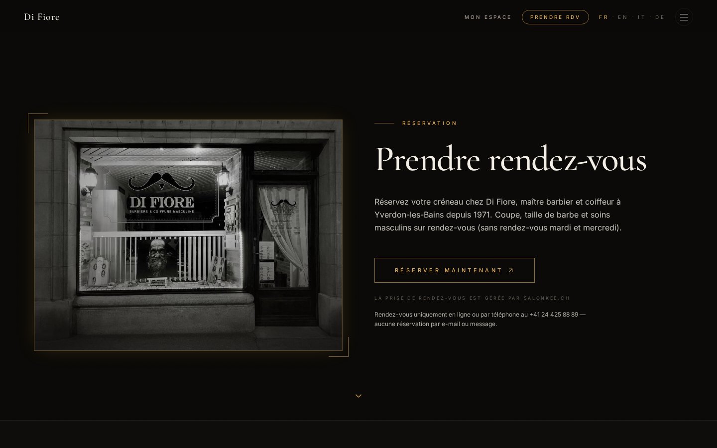 Di Fiore booking page with the salon storefront