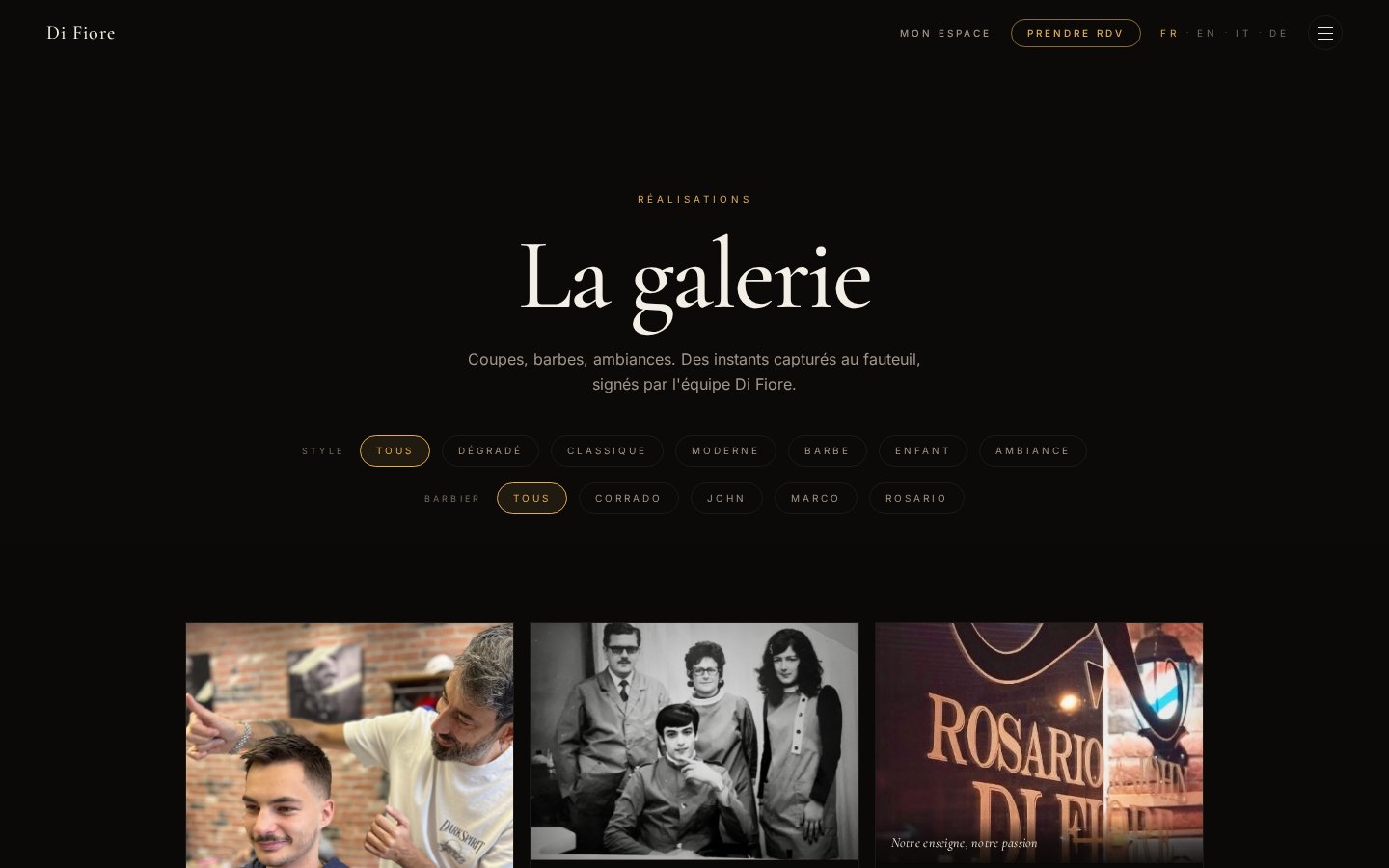 Di Fiore gallery with filters by style and barber