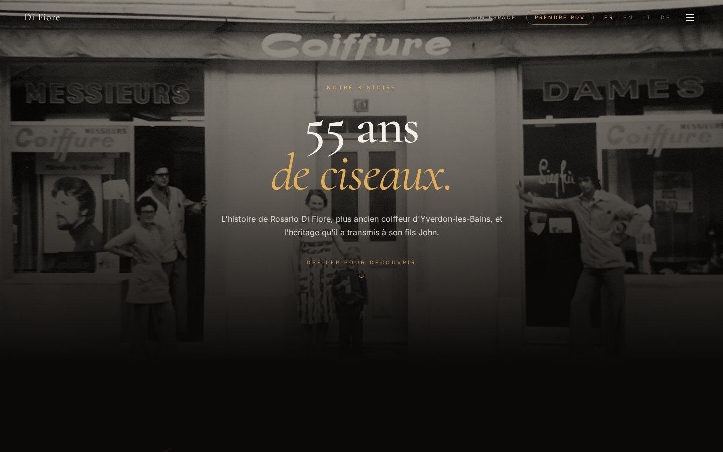 Di Fiore history page with archive photo of the original salon