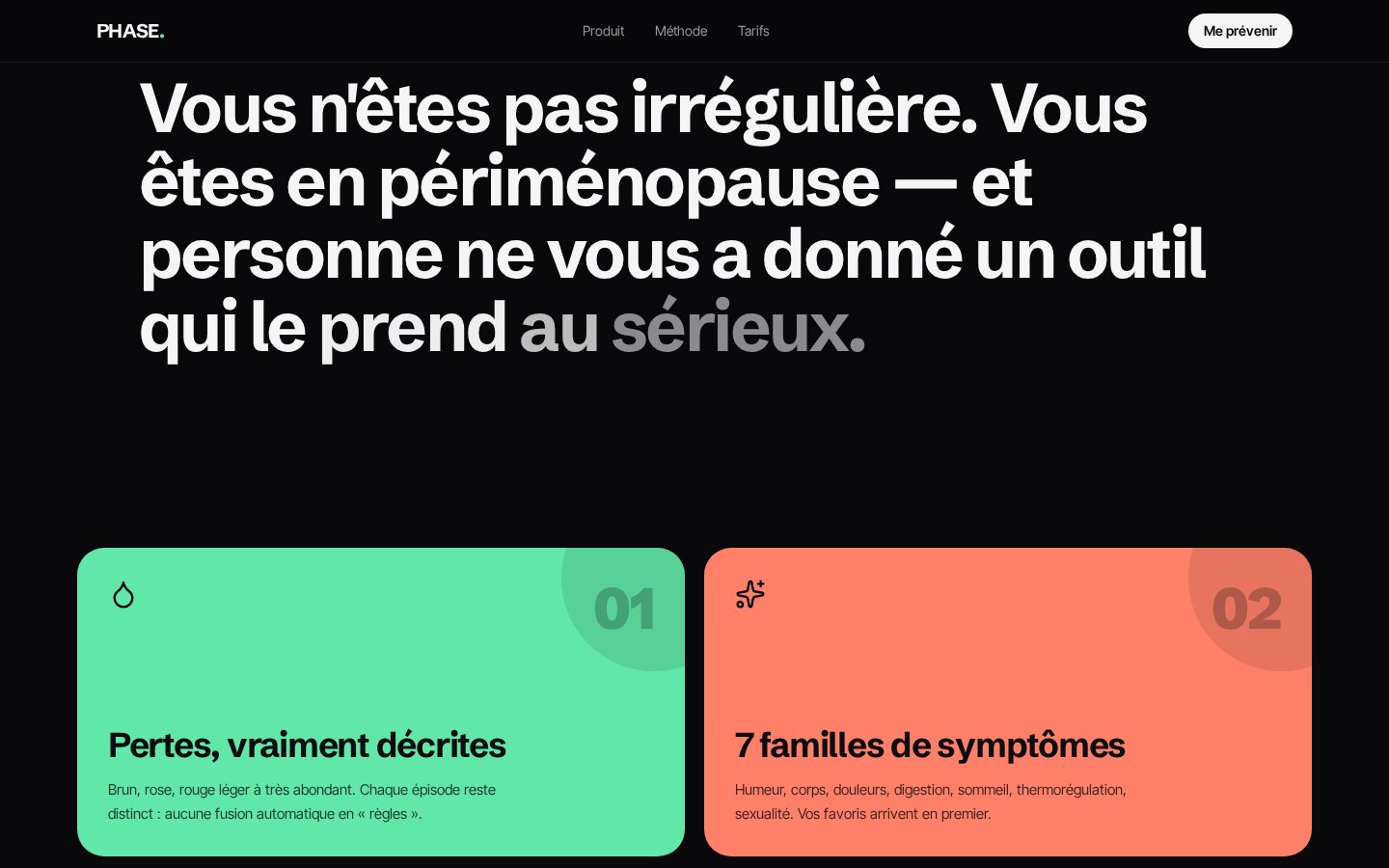 Cartes PHASE décrivant le suivi des pertes et sept familles de symptômes